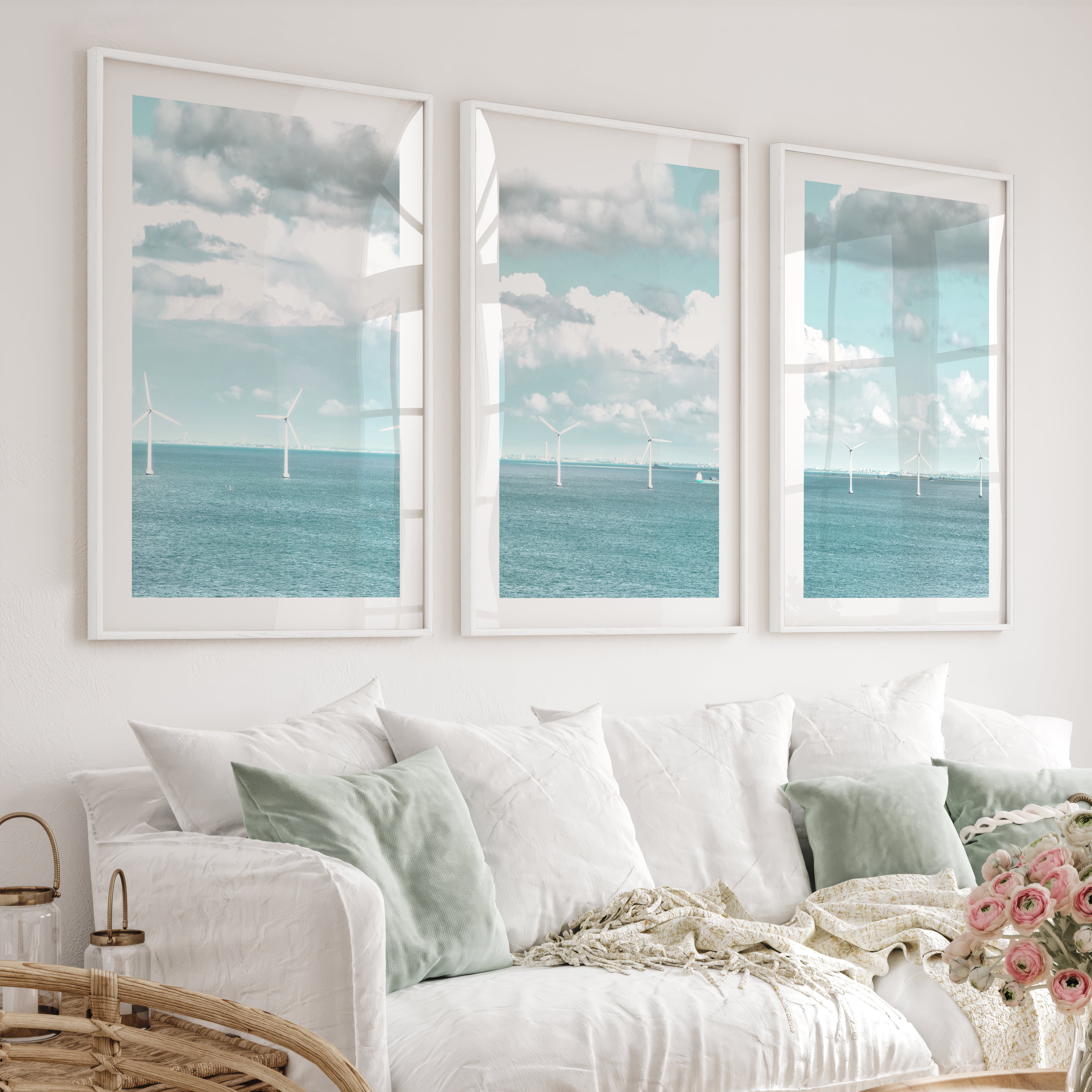 Offshore Wind Ocean Wall Decor for Living Room - White Framed Poster with White Border - Artworksets