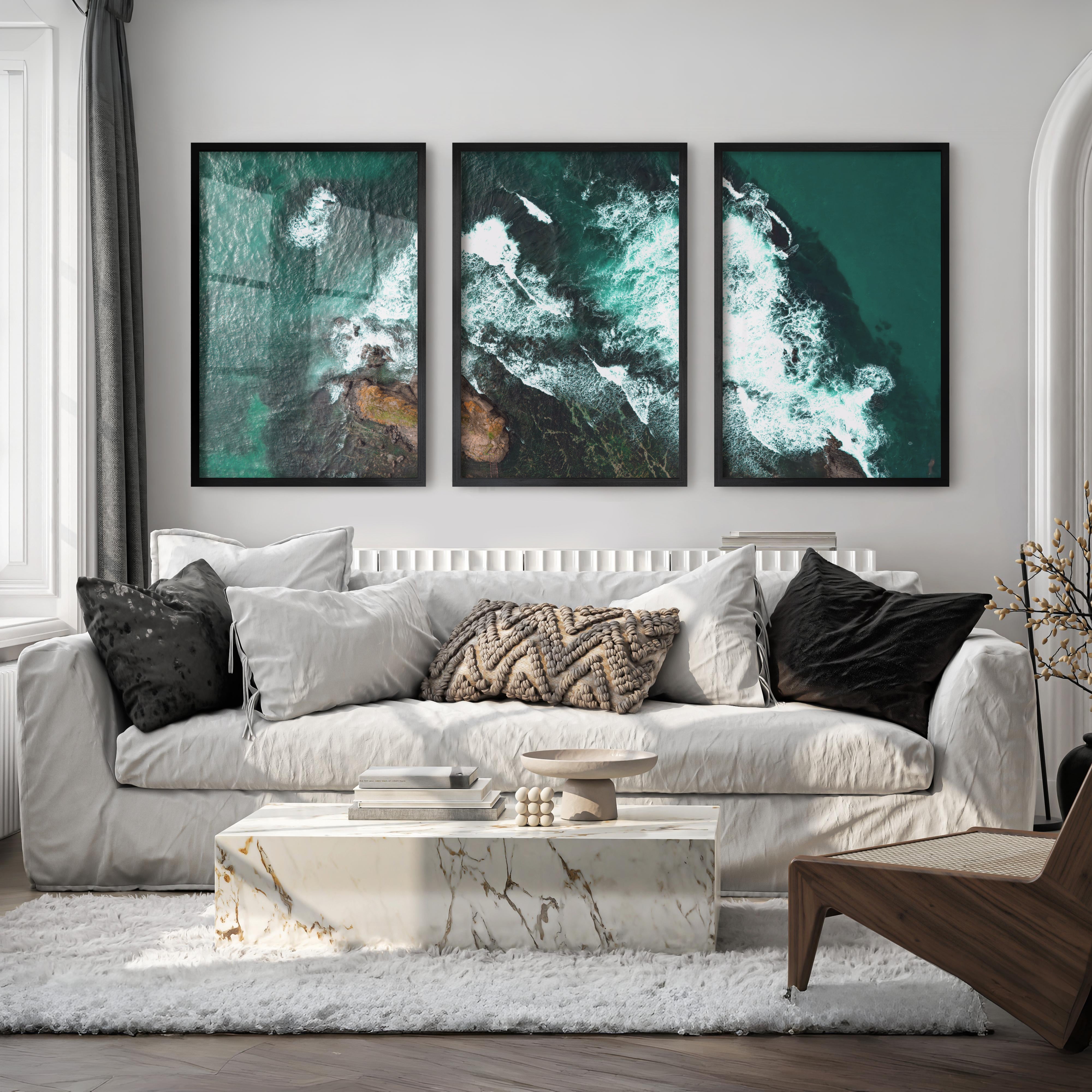 Turquoise Breakers ocean wall decor - Black Framed Poster No Border - Artworksets