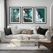 Turquoise Breakers ocean wall decor - Black Framed Poster with White Border - Artworksets