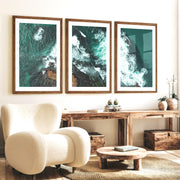 Turquoise Breakers ocean wall decor - Dark Brown Framed Poster with White Border - Artworksets