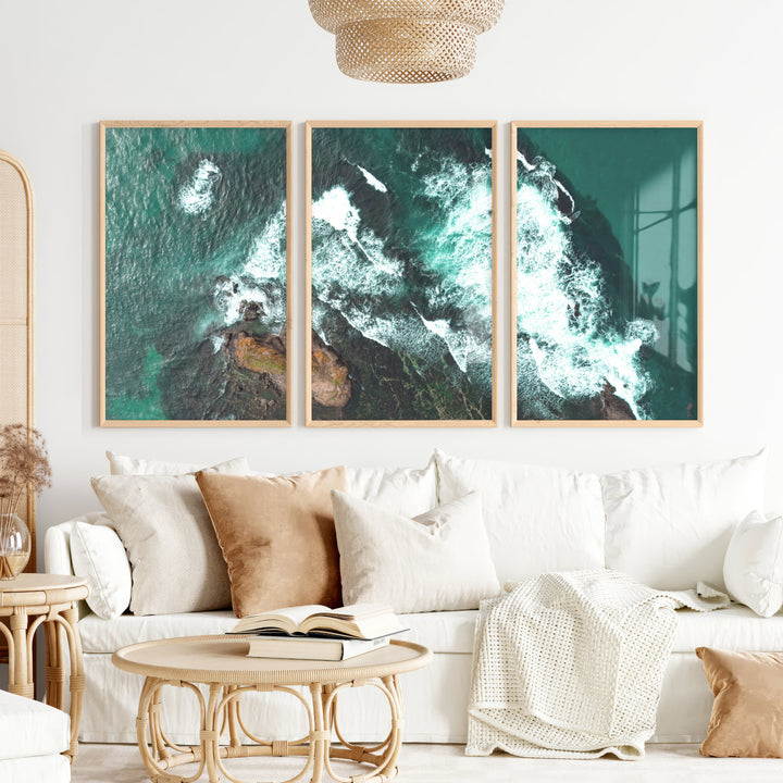 Turquoise Breakers ocean wall decor - Natural Wood Framed Poster No Border - Artworksets