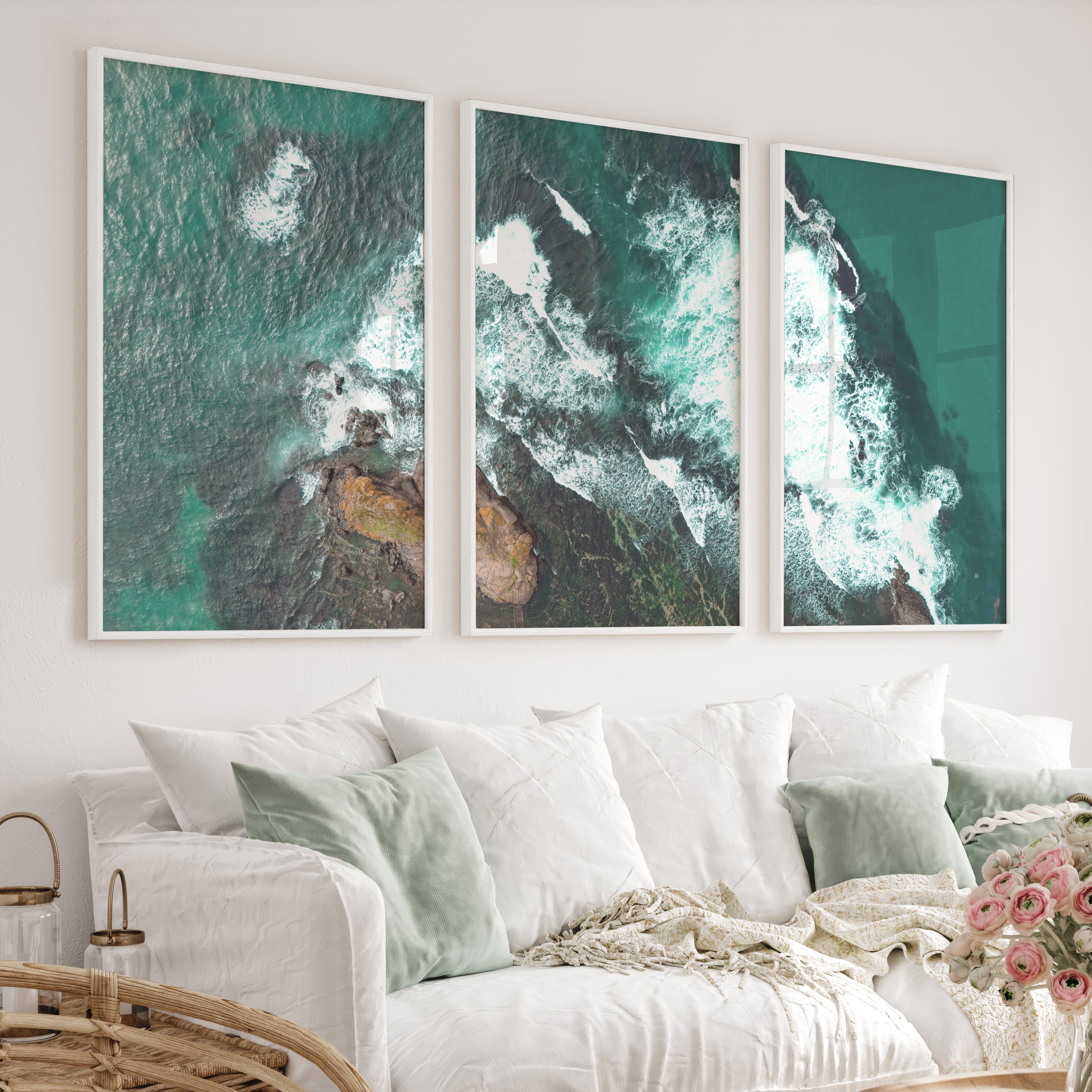 Turquoise Breakers ocean wall decor - White Framed Poster No Border - Artworksets