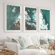 Turquoise Breakers ocean wall decor - White Framed Poster with White Border - Artworksets