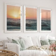 Orange Horizon ocean wave art - White Framed Poster with White Border - Artworksets