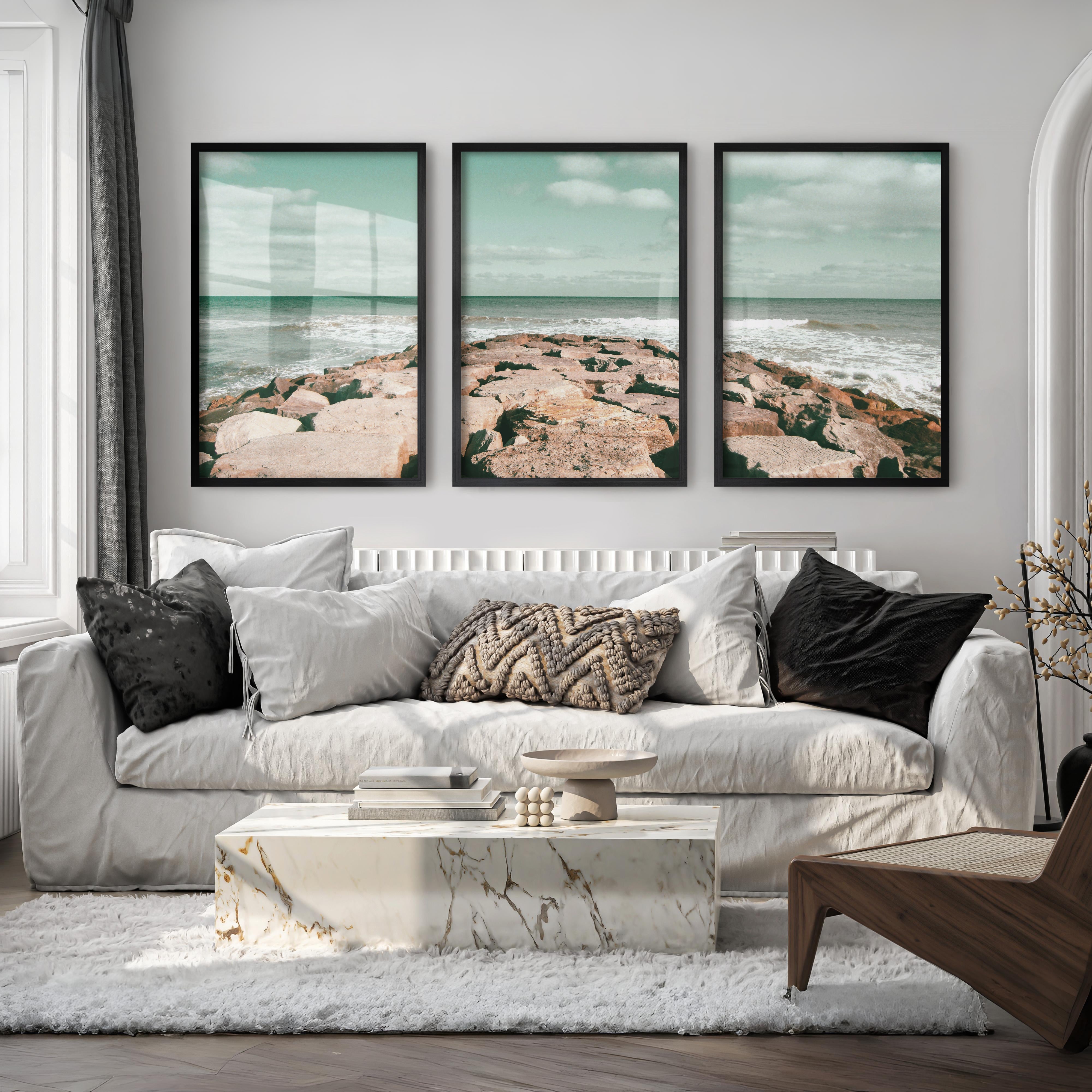 Rocky Jetty ocean wave poster - Black Framed Poster No Border - Artworksets