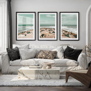 Rocky Jetty ocean wave poster - Black Framed Poster with White Border - Artworksets