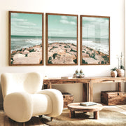 Rocky Jetty ocean wave poster - Dark Brown Framed Poster No Border - Artworksets