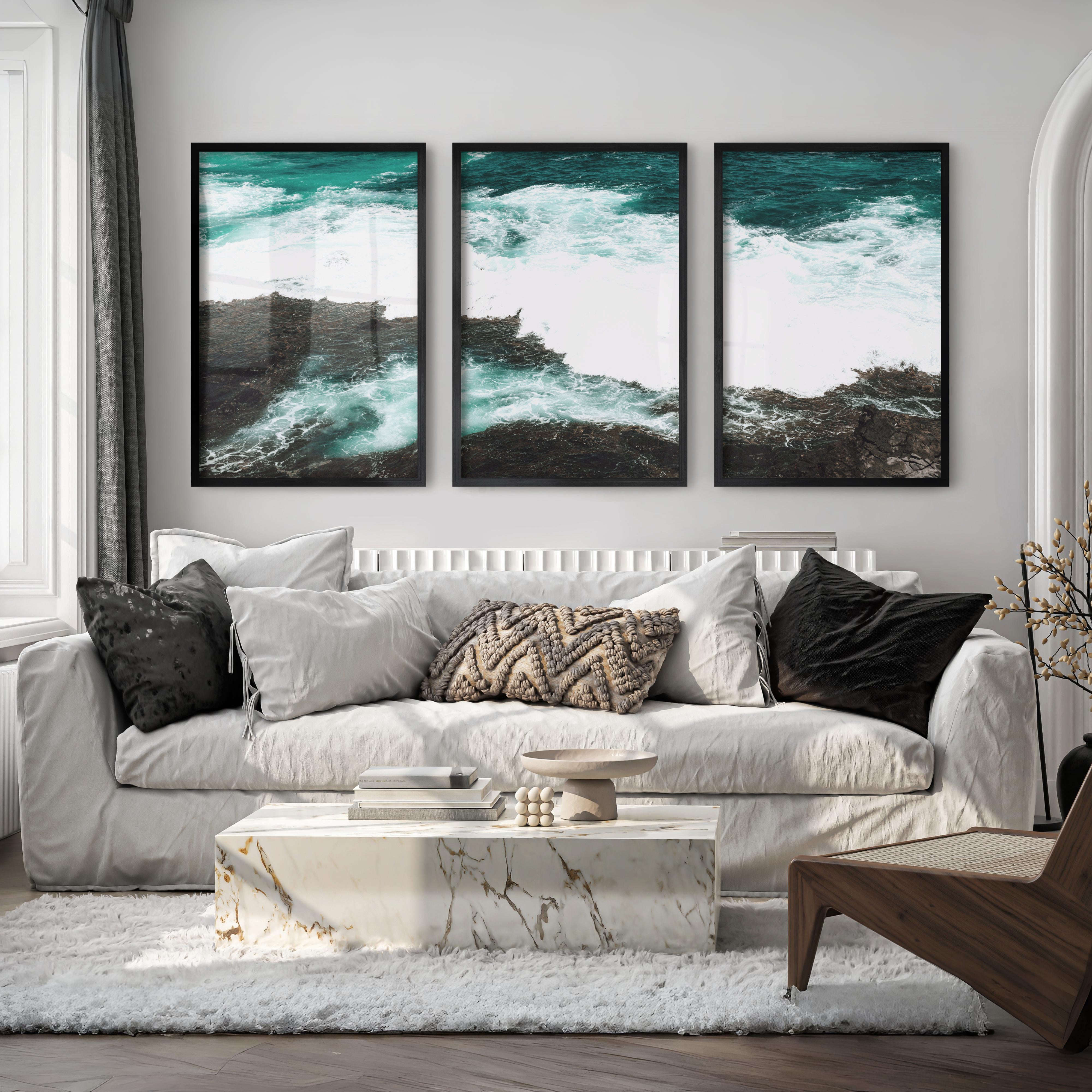 Rocky Shore ocean wave print - Black Framed Poster No Border - Artworksets