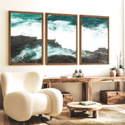 Rocky Shore ocean wave print - Dark Brown Framed Poster No Border - Artworksets