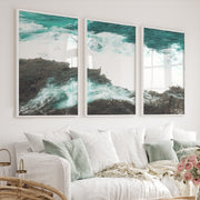 Rocky Shore ocean wave print - White Framed Poster No Border - Artworksets