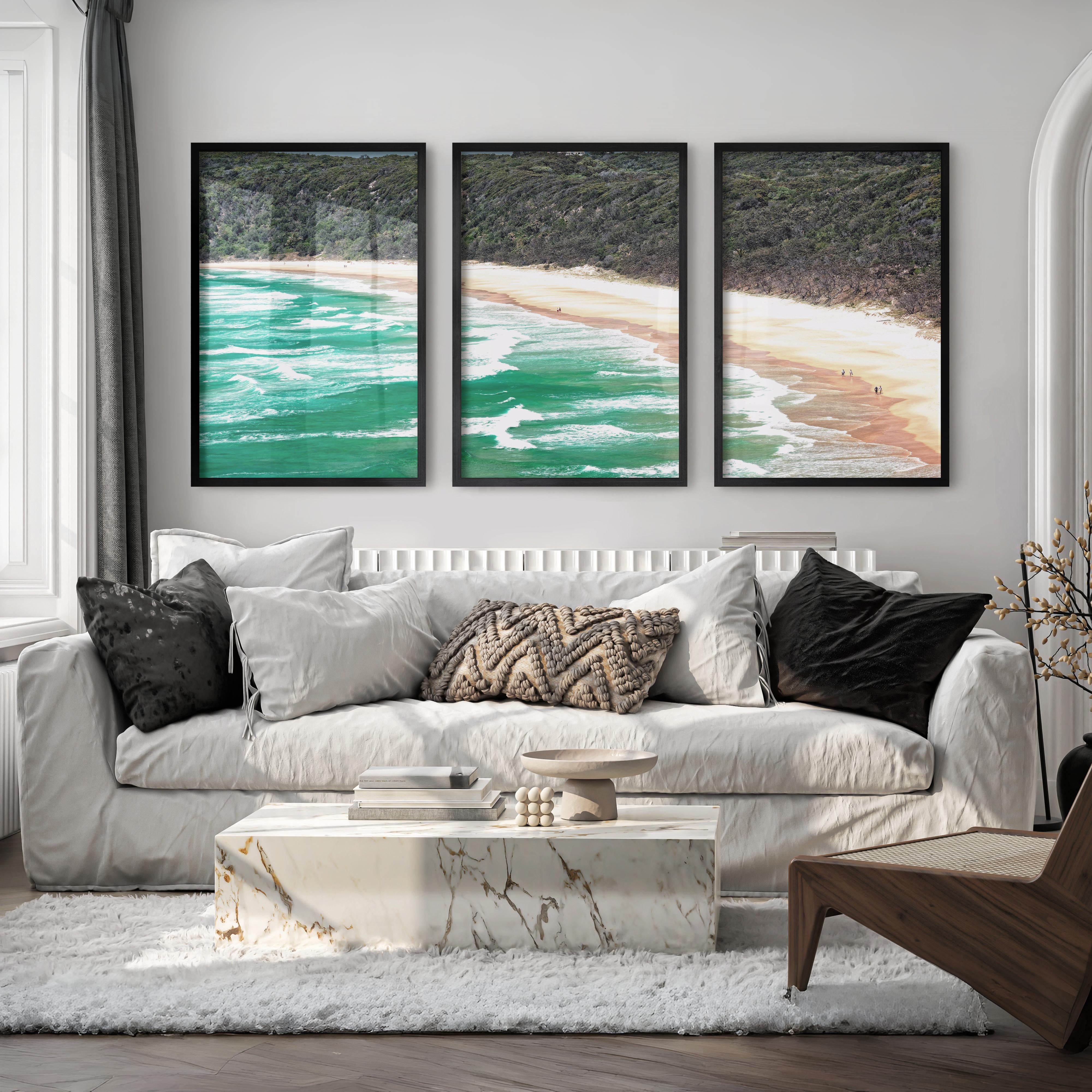 Turquoise Beach Ocean Wave Wall Art - Black Framed Poster No Border - Artworksets