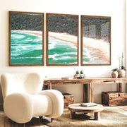 Turquoise Beach Ocean Wave Wall Art - Dark Brown Framed Poster No Border - Artworksets