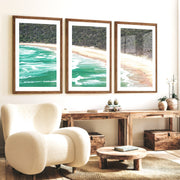 Turquoise Beach Ocean Wave Wall Art - Dark Brown Framed Poster with White Border - Artworksets