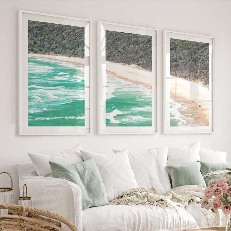 Turquoise Beach Ocean Wave Wall Art - White Framed Poster with White Border - Artworksets