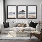 Island Boat ocean waves wall art - Black Framed Poster with White Border - Artworksets