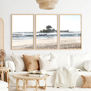 Island Boat ocean waves wall art - Natural Wood Framed Poster No Border - Artworksets