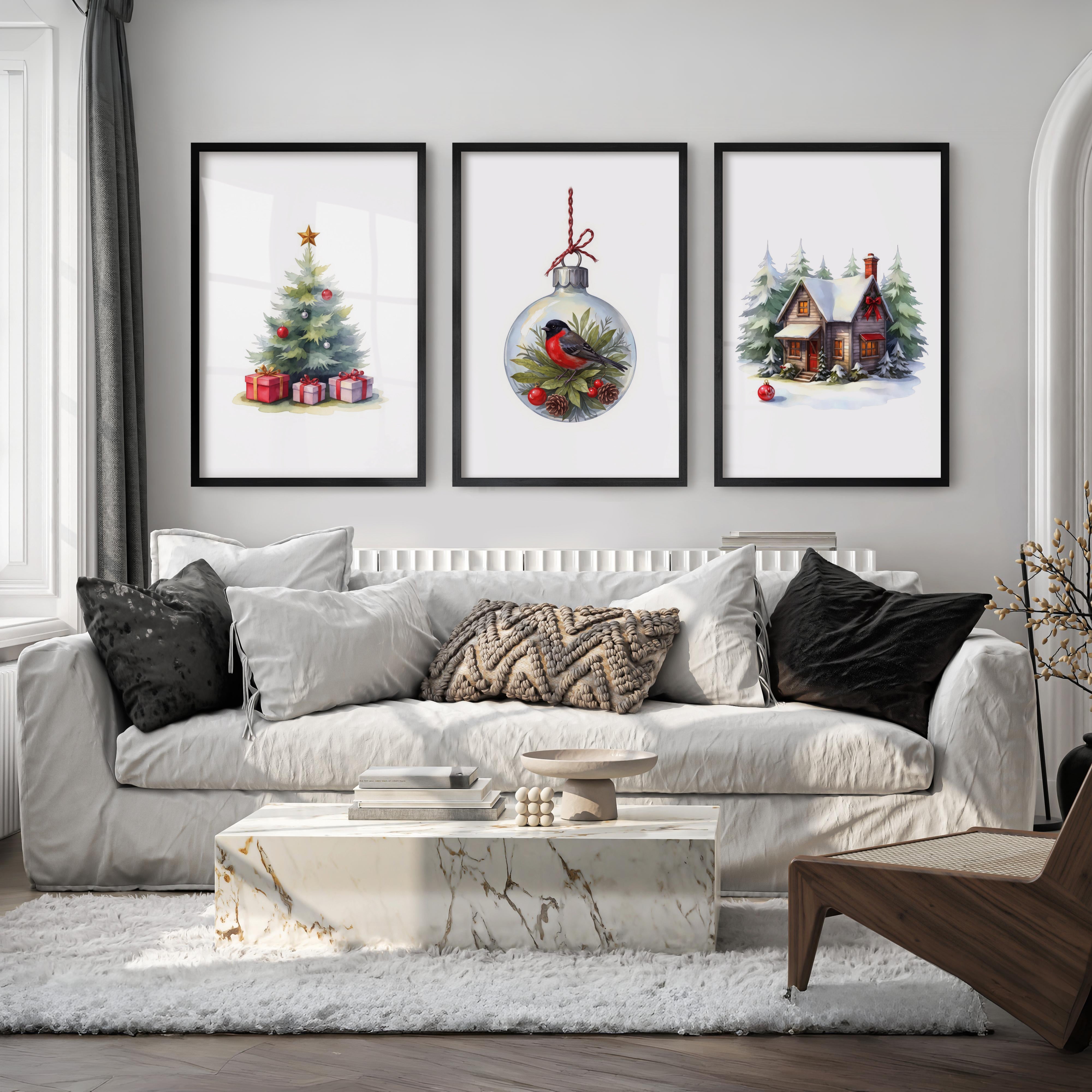 Painting Snowy Christmas Tree Nursery Wall Art - Black Framed Poster No Border - Artworksets