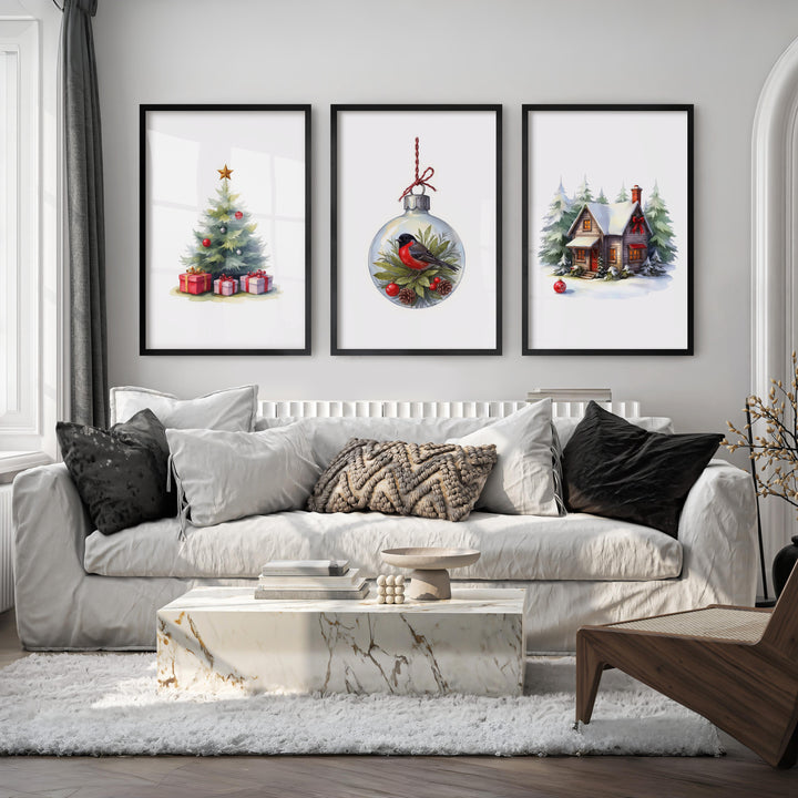 Painting Snowy Christmas Tree Nursery Wall Art - Black Framed Poster No Border - Artworksets