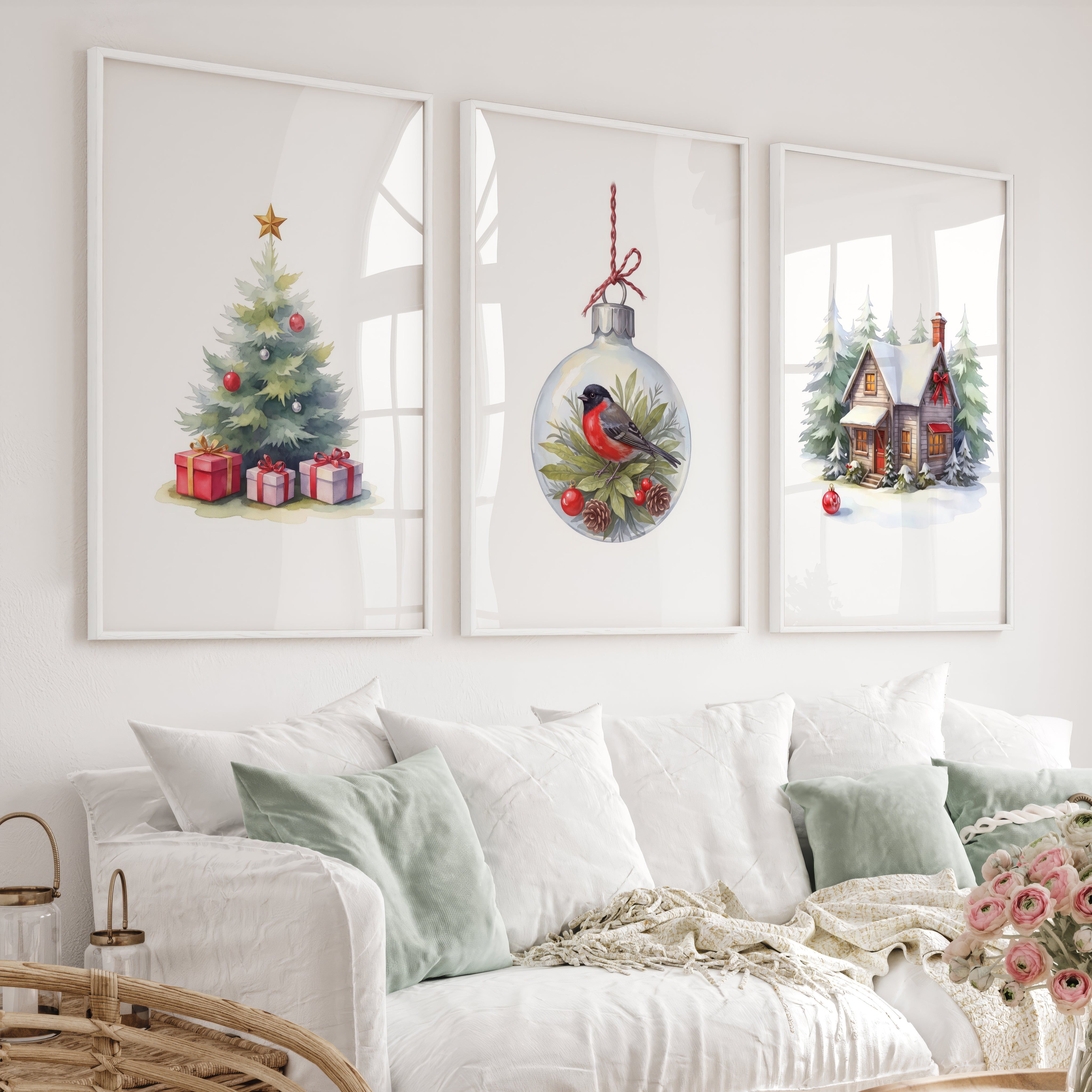 Painting Snowy Christmas Tree Nursery Wall Art - White Framed Poster No Border - Artworksets
