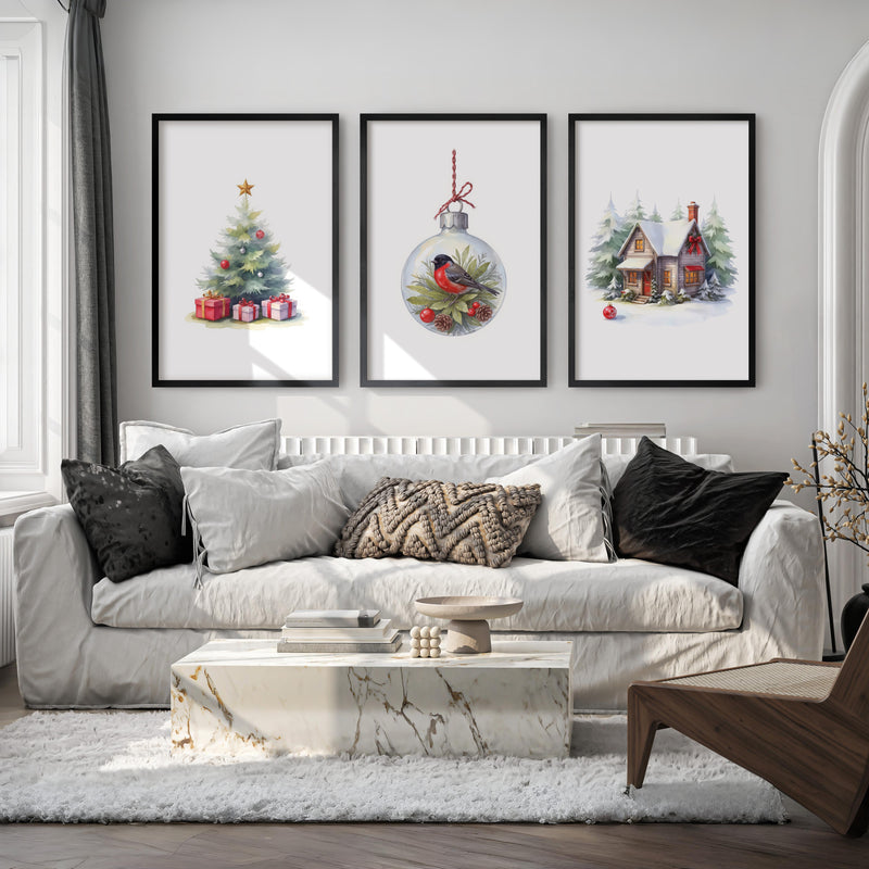 Painting Snowy Christmas Tree Nursery Wall Art - Black Framed Poster No Border - Artworksets