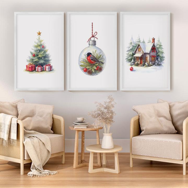 Painting Snowy Christmas Tree Nursery Wall Art - White Framed Poster No Border - Artworksets