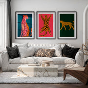 Cheetah Set in Pink Retro Wall Art - Black Framed Poster with White Border - Artworksets