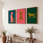 Cheetah Set in Pink Retro Wall Art - Dark Brown Framed Poster No Border - Artworksets