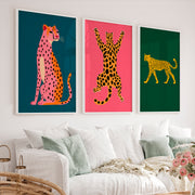 Cheetah Set in Pink Retro Wall Art - White Framed Poster No Border - Artworksets
