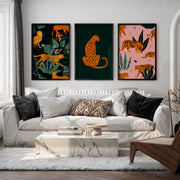 Pink Retro Wall Art Featuring Stylized Cheetahs - Black Framed Poster No Border - Artworksets