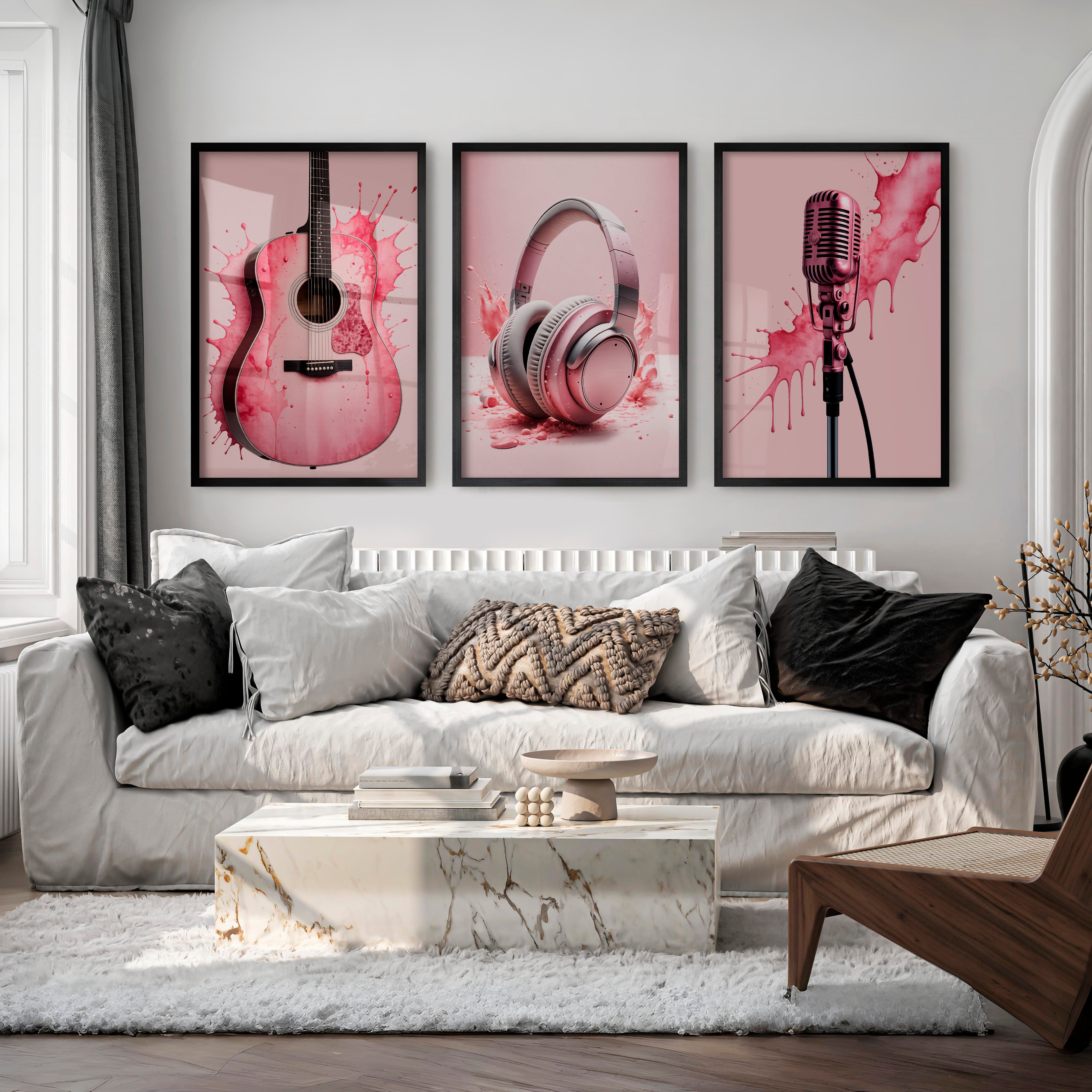 Pink Music pink retro wall art - Black Framed Poster No Border - Artworksets