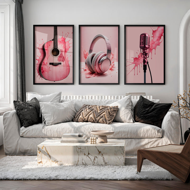 Pink Music pink retro wall art - Black Framed Poster No Border - Artworksets