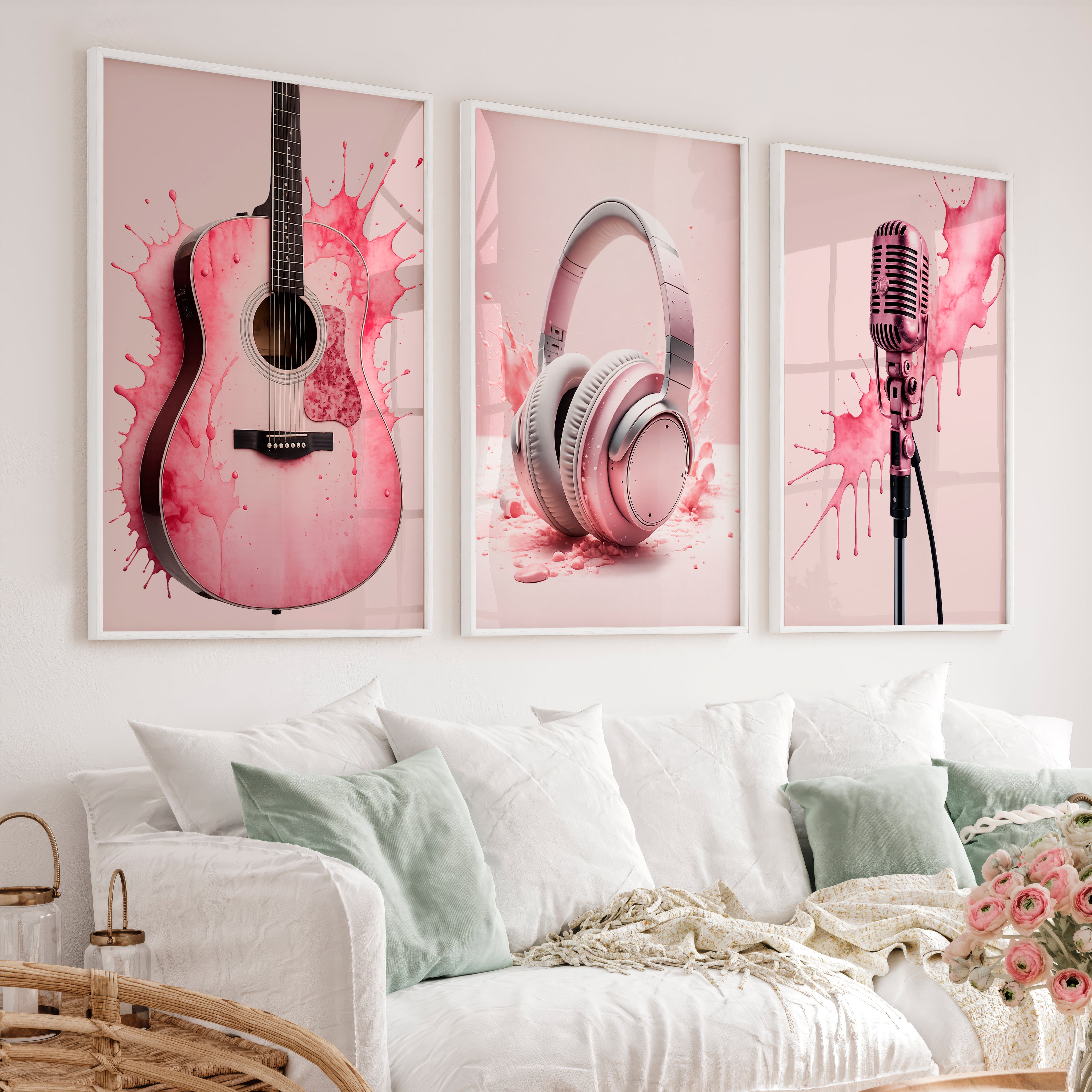 Pink Music pink retro wall art - White Framed Poster No Border - Artworksets