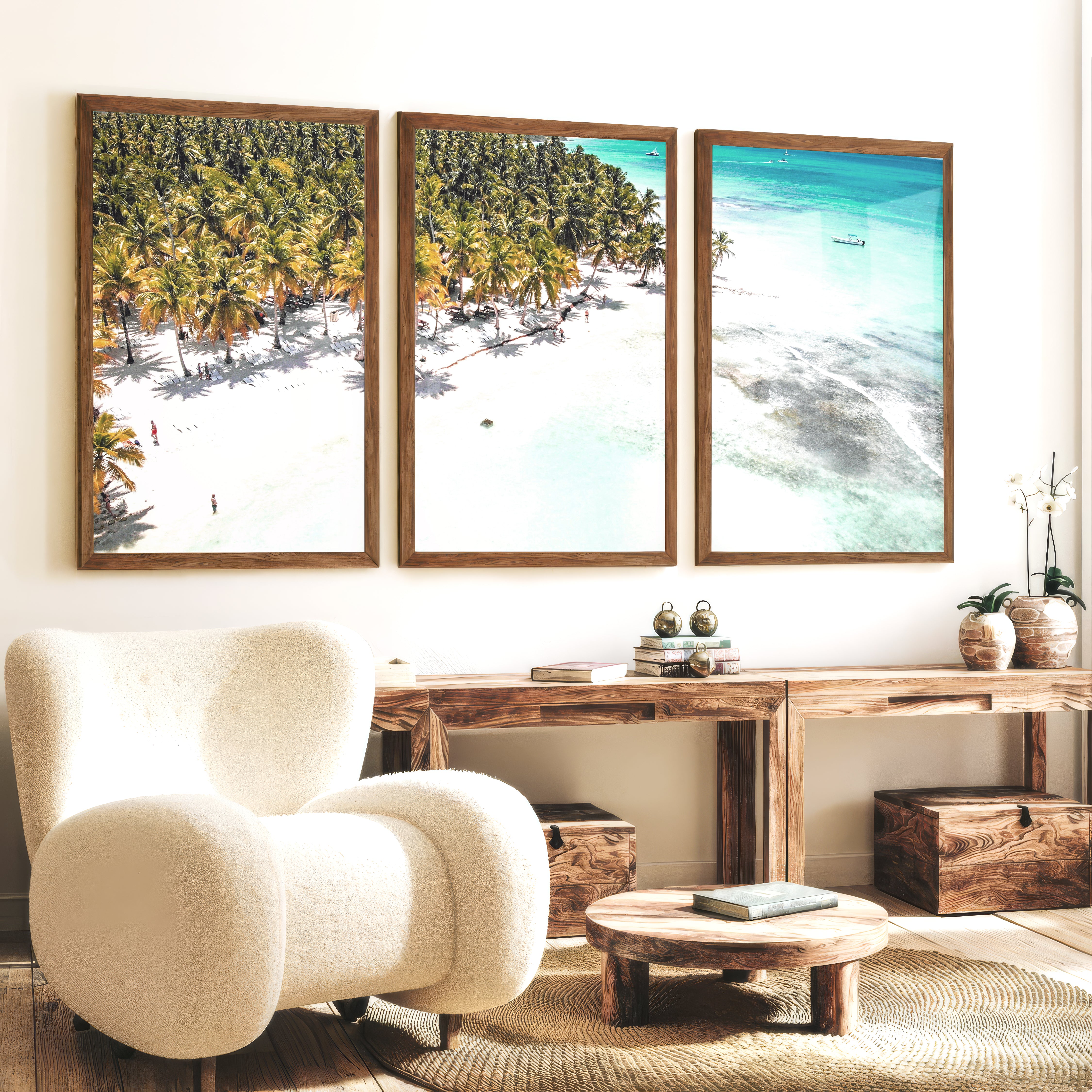 Palm Beach poster about sea Photography - Dark Brown Framed Poster No Border - Artworksets