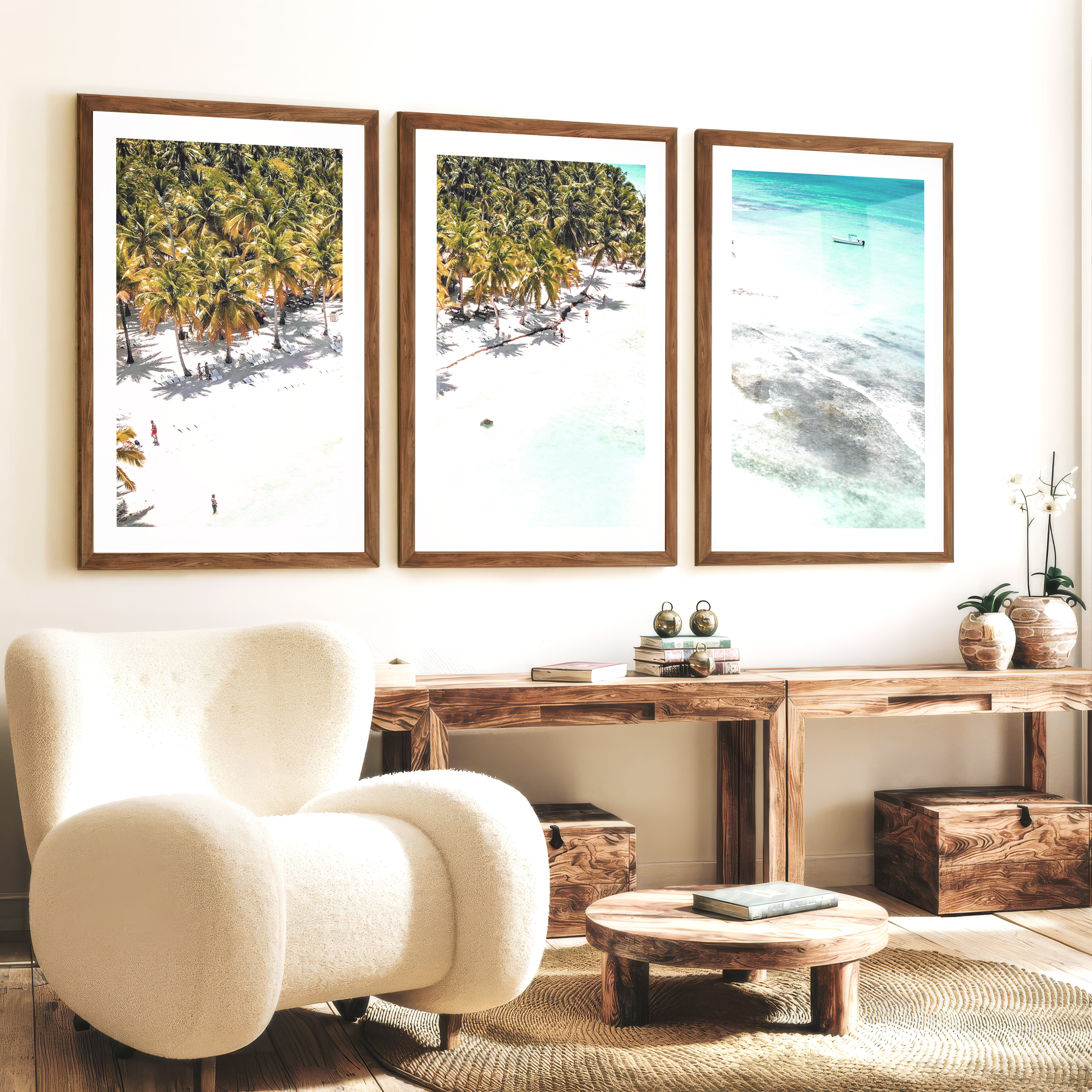 Palm Beach poster about sea Photography - Dark Brown Framed Poster with White Border - Artworksets
