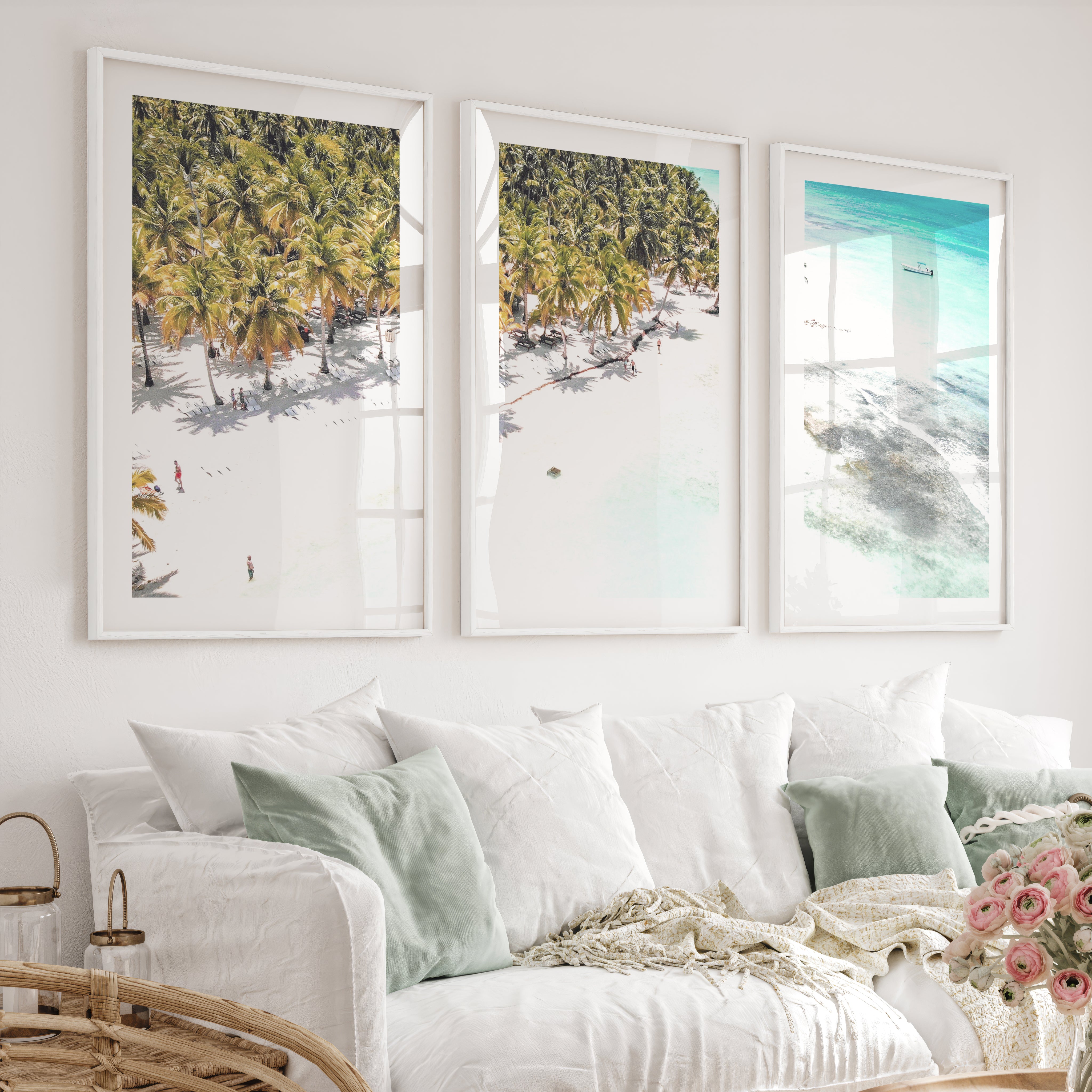Palm Beach poster about sea Photography - White Framed Poster with White Border - Artworksets