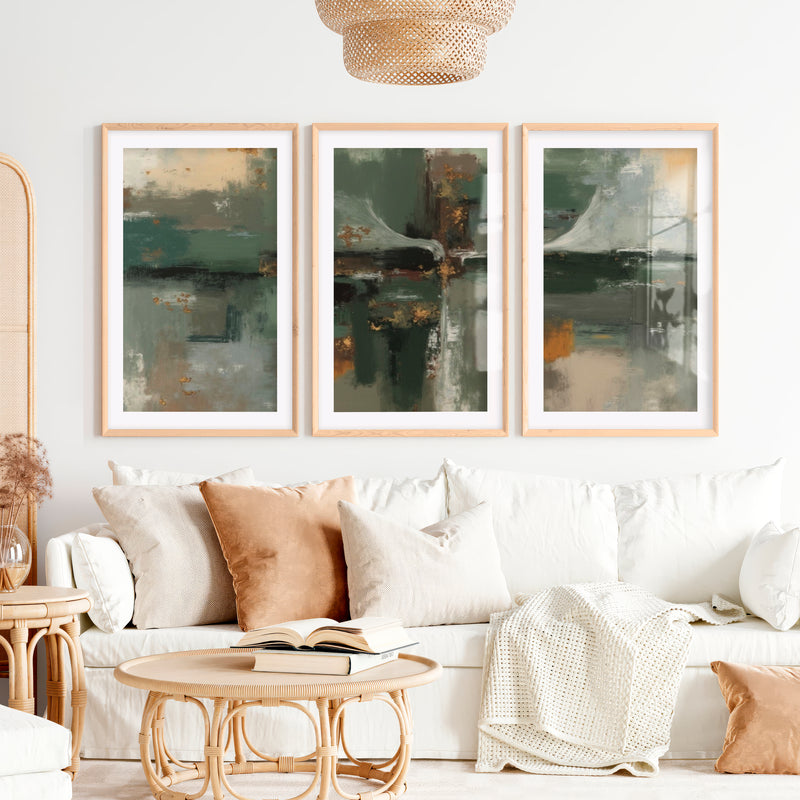 Poster Art Abstract – Modern Wall Decor Print- Natural Wood Framed Poster with White Border - Artworksets