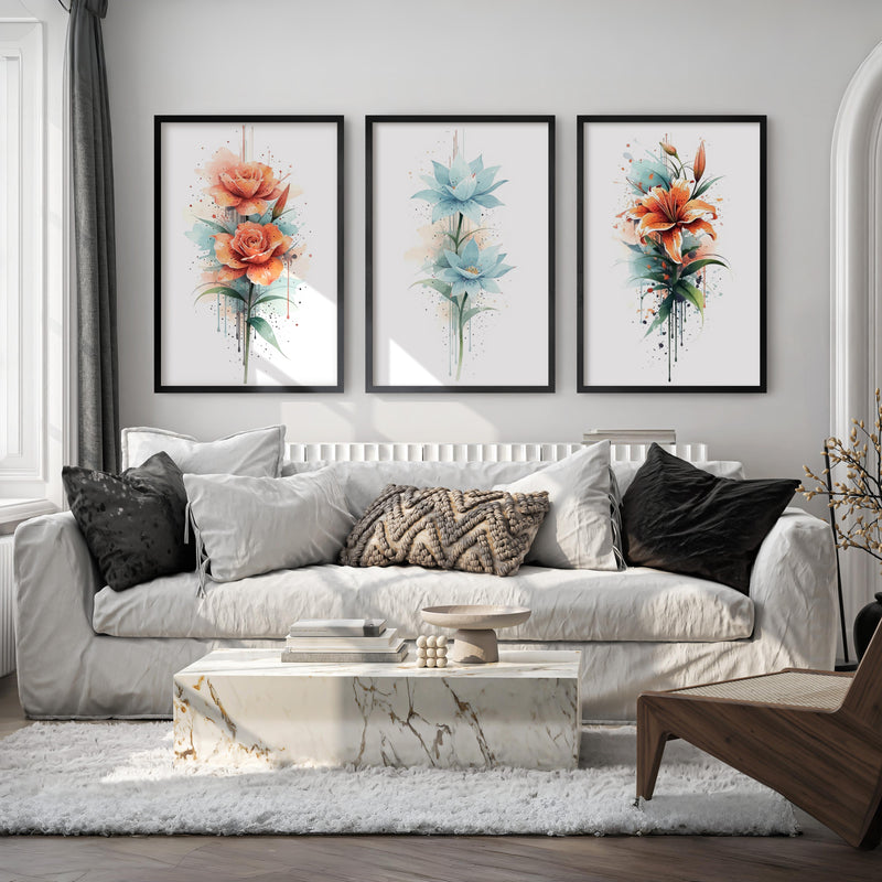 Poster Botanical – Watercolor Flowers Set of 3
 - Black Framed Poster No Border - Artworksets