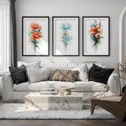 Poster Botanical – Watercolor Flowers Set of 3
 - Black Framed Poster with White Border - Artworksets