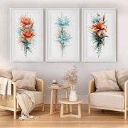 Poster Botanical – Watercolor Flowers Set of 3
 - White Framed Poster with White Border - Artworksets