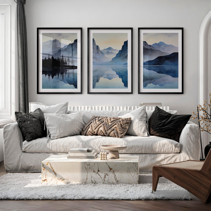 Misty Twin Peaks Poster Japandi - Black Framed Poster with White Border - Artworksets