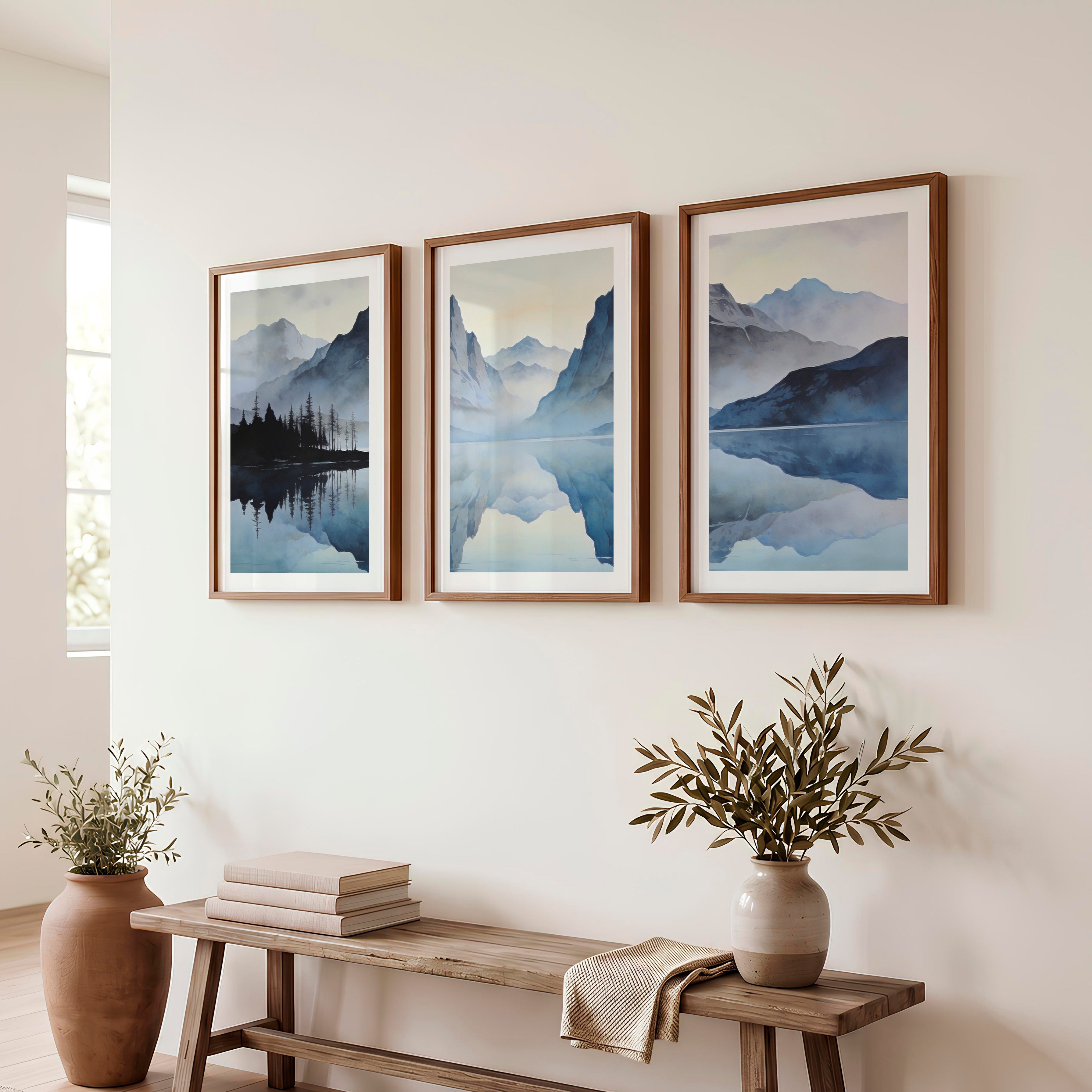 Misty Twin Peaks Poster Japandi - Dark Brown Framed Poster with White Border - Artworksets