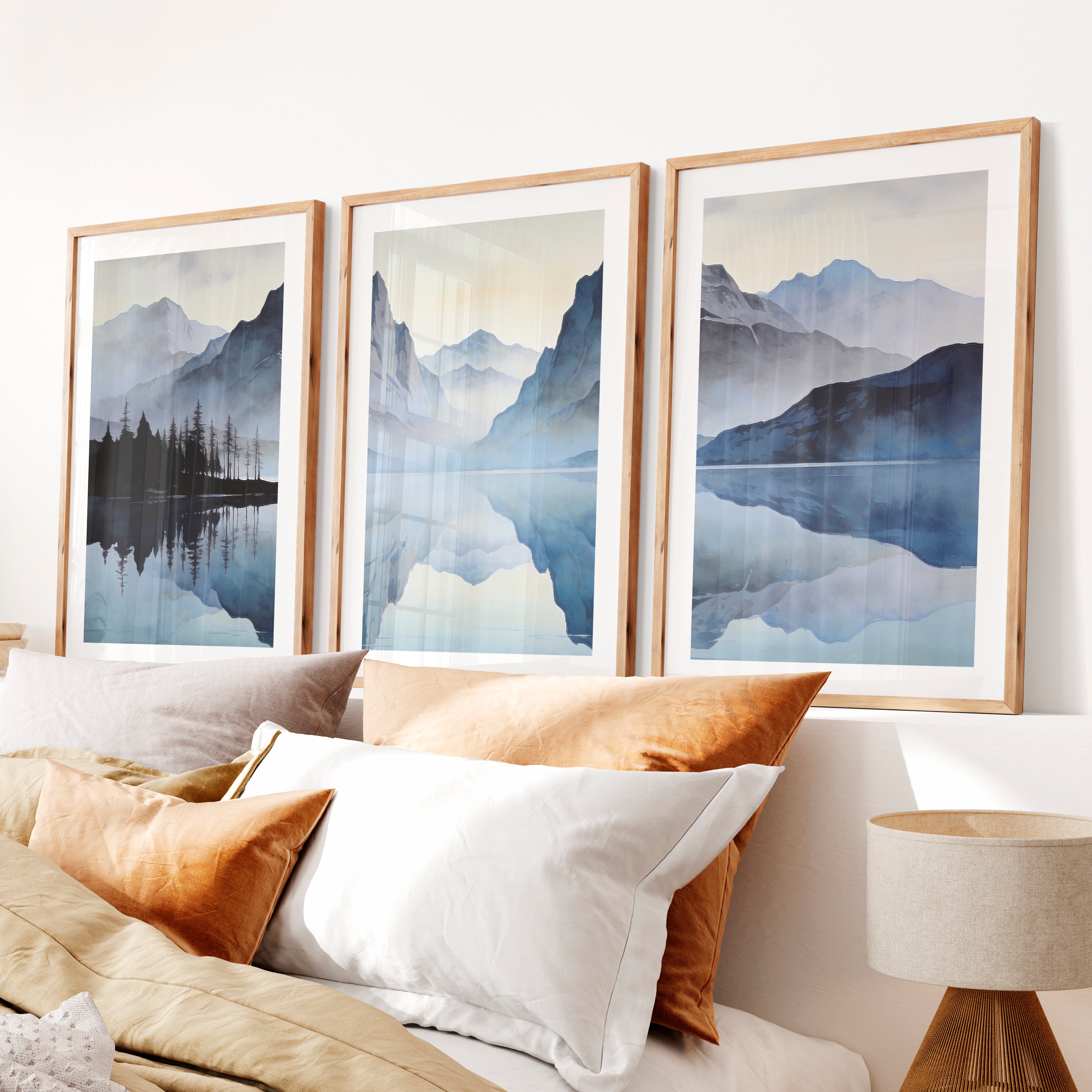 Misty Twin Peaks Poster Japandi- Natural Wood Framed Poster with White Border - Artworksets