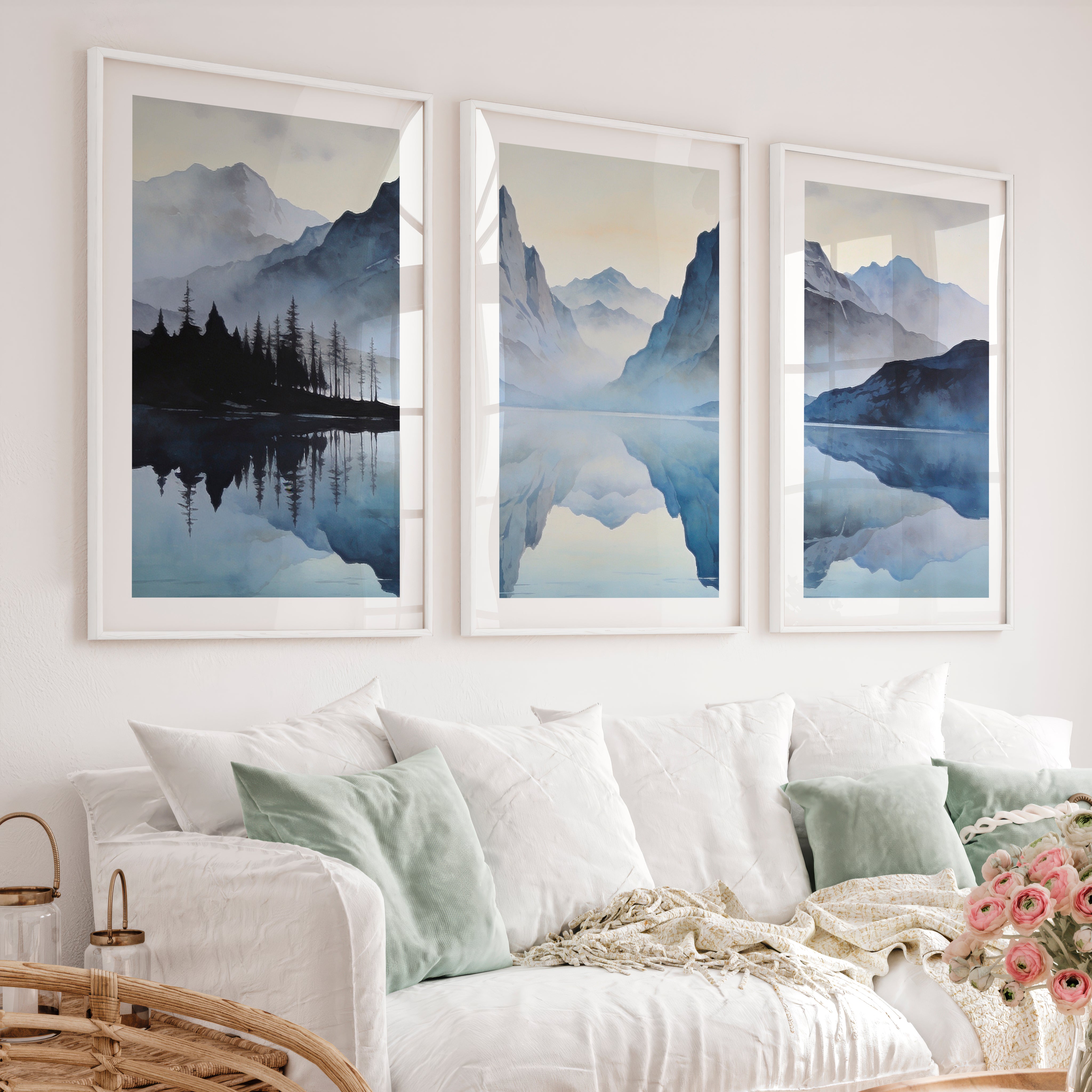 Misty Twin Peaks Poster Japandi - White Framed Poster with White Border - Artworksets