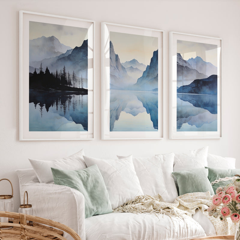 Misty Twin Peaks Poster Japandi - White Framed Poster with White Border - Artworksets