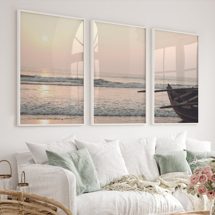 Sunset Boat poster of sea - White Framed Poster No Border - Artworksets