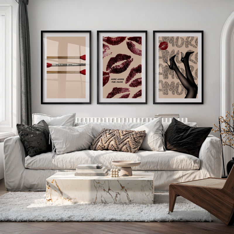Amore Kiss Collage poster retro vintage - Black Framed Poster with White Border - Artworksets