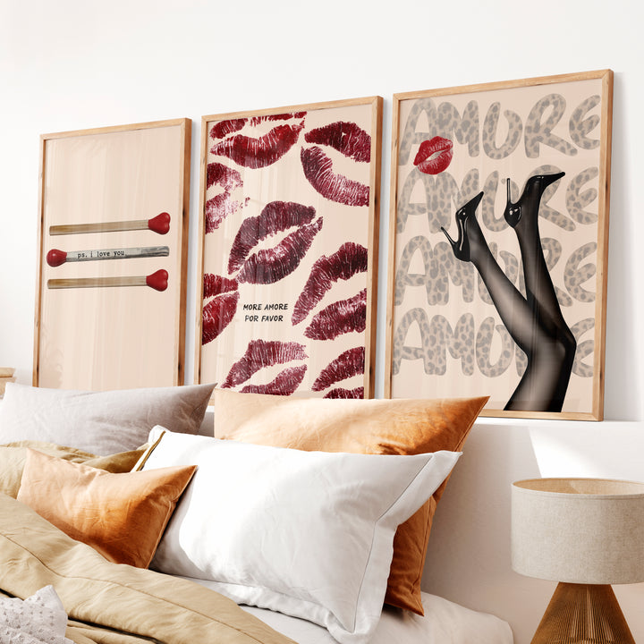 Amore Kiss Collage poster retro vintage - Natural Wood Framed Poster No Border - Artworksets