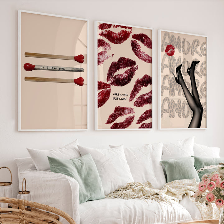 Amore Kiss Collage poster retro vintage - White Framed Poster No Border - Artworksets