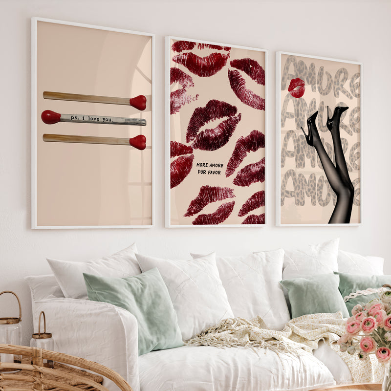 Amore Kiss Collage poster retro vintage - White Framed Poster No Border - Artworksets