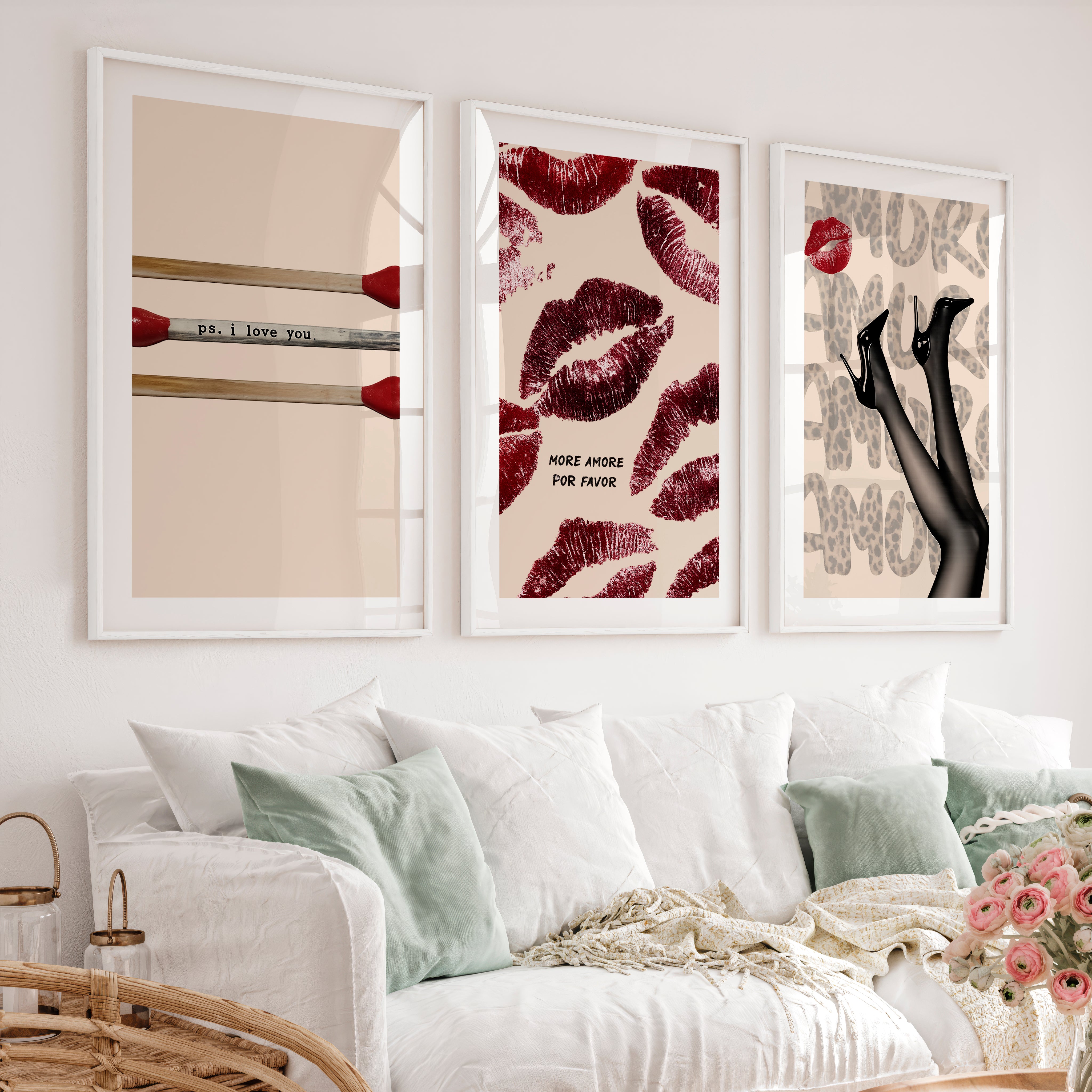 Amore Kiss Collage poster retro vintage - White Framed Poster with White Border - Artworksets